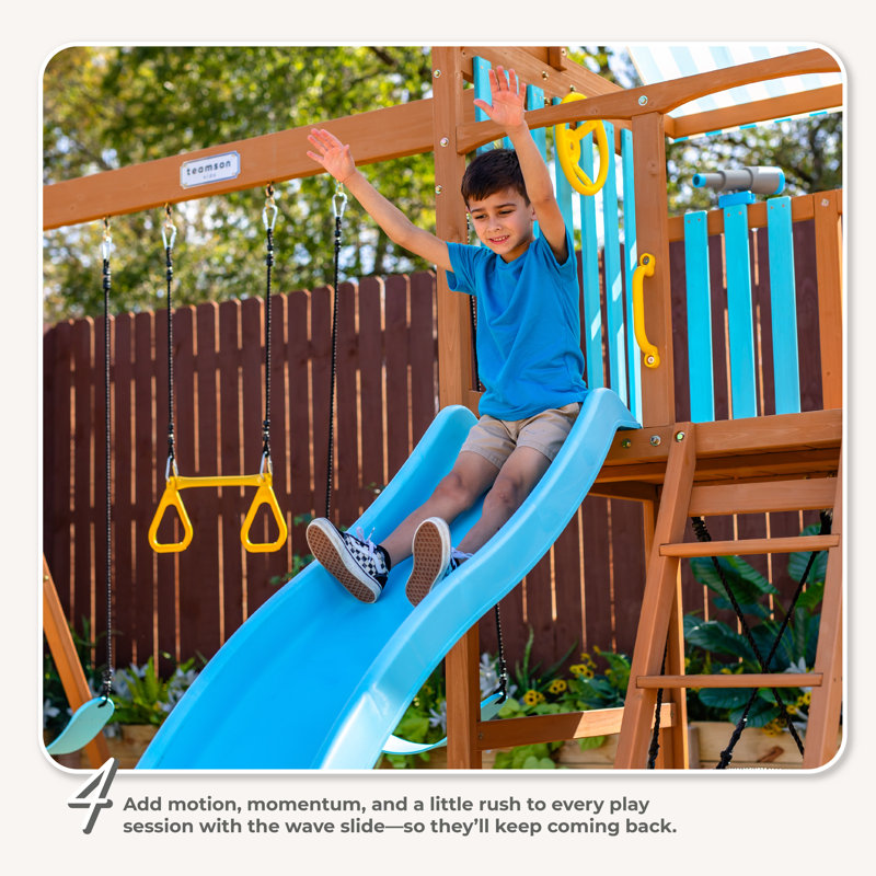 Teamson Kids Laguna Outdoor Wooden Swing Set With Slide & Rock
